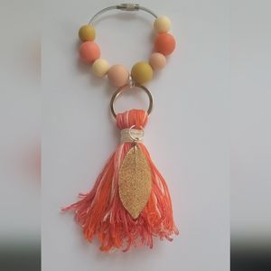 Salmon Tassel, Beads and Golden Leaf Bogg Bag Purse Charm